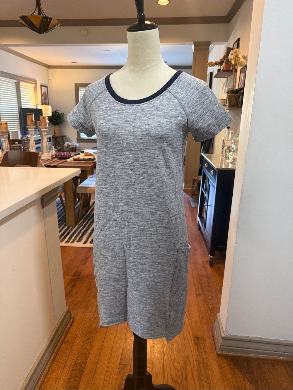lululemon Heather Gray Short-Sleeve Dress with Navy Trim